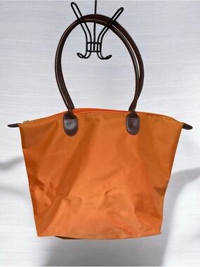 Orange Tote Bag with Brown Handles - Women's Shoulder travel Bag